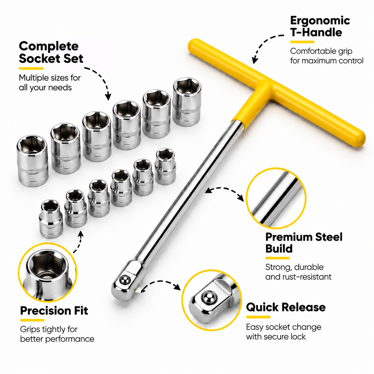 13Pcs T Handle Socket Wrench Set