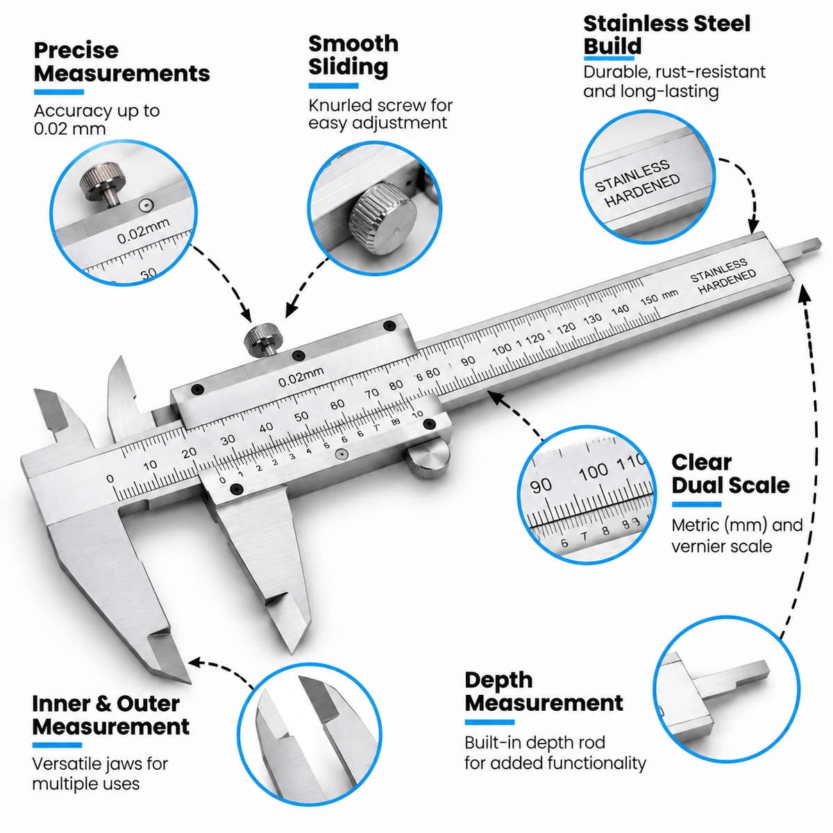 Precision Stainless Steel Vernier Caliper Measuring Tool