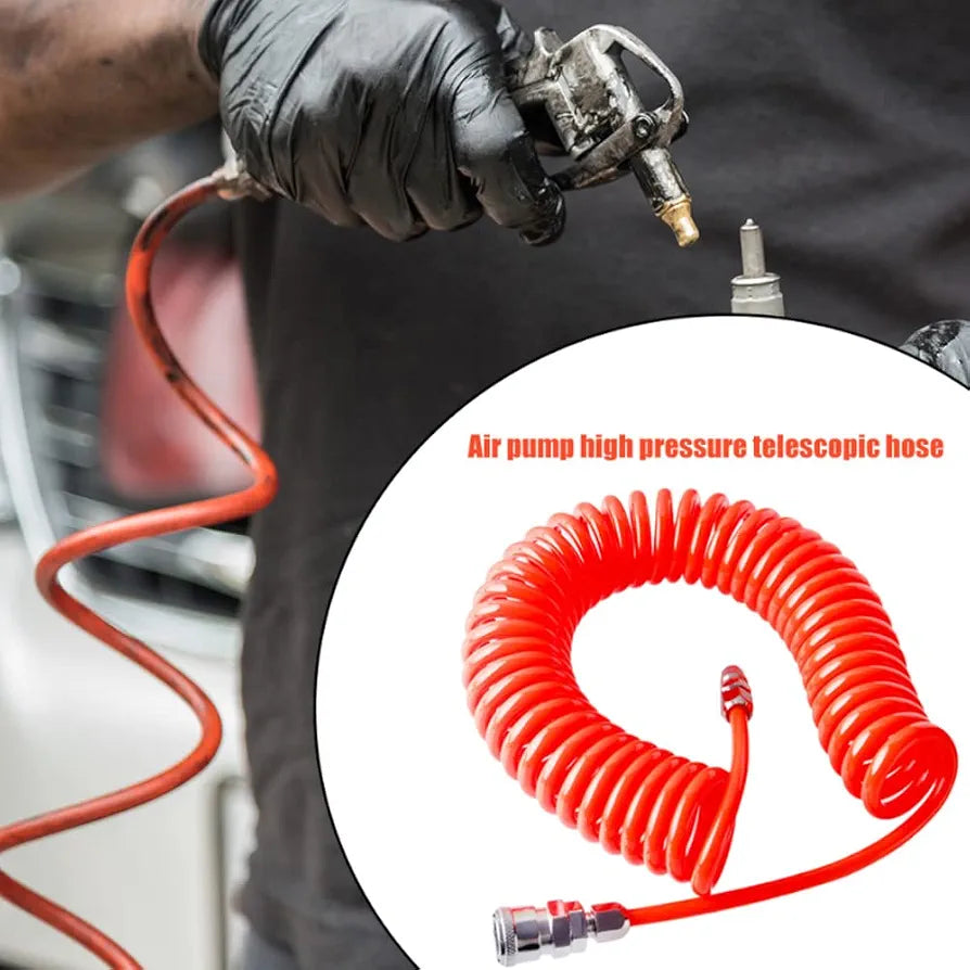 Air Compressor Tool Hose, OD8 x ID5mm PU Spring Tube Air Pressure Hose Spiral Pipe for Compressor Flexible Air Tool (Recoil Air Hose, 6M)