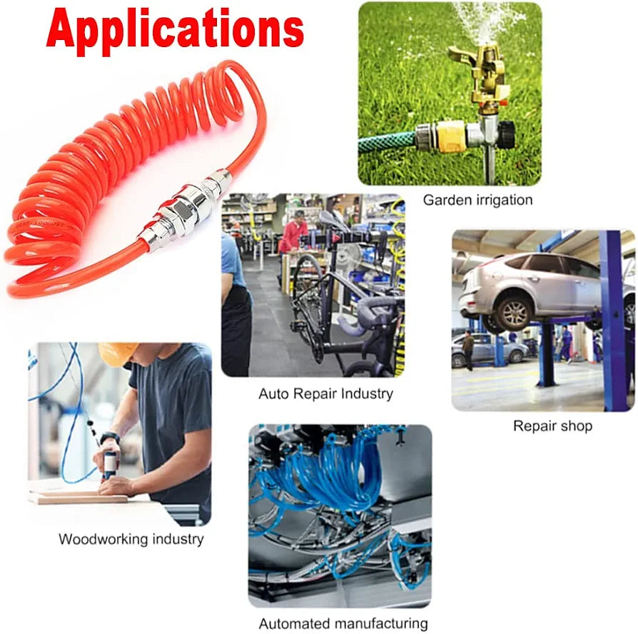 Air Compressor Tool Hose, OD8 x ID5mm PU Spring Tube Air Pressure Hose Spiral Pipe for Compressor Flexible Air Tool (Recoil Air Hose, 6M)